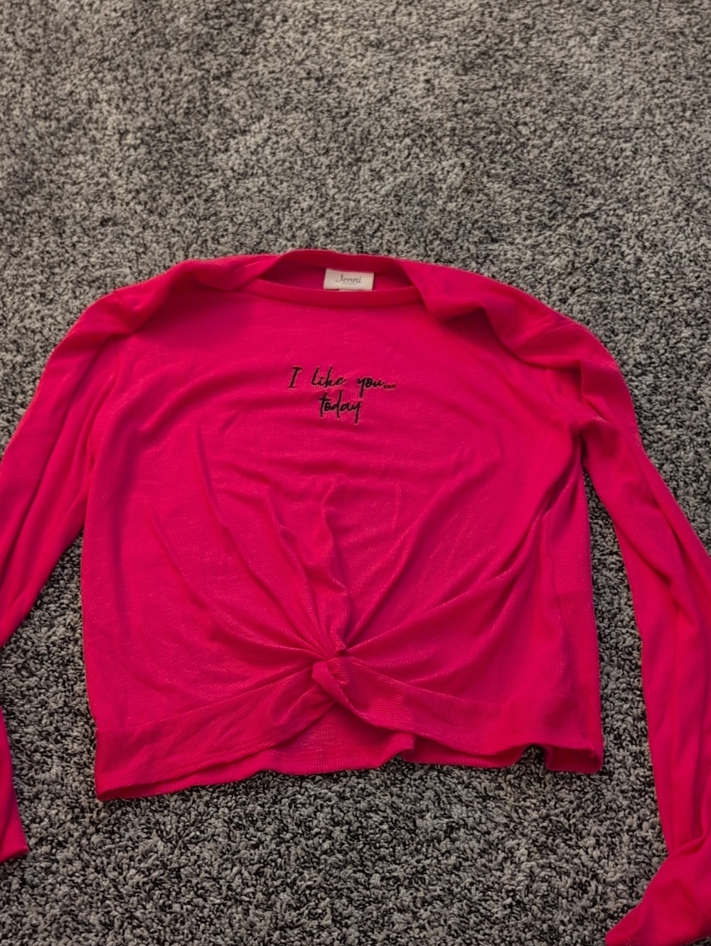 Joules Hot Pink Long-Sleeve Knot Front Top with Embroidered Text